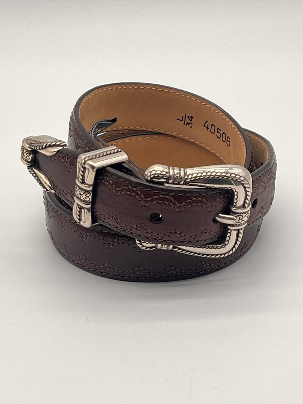 Vintage Brighton Leather Belt L/34 Style 40508 Silver Tone Bow Style 1" W